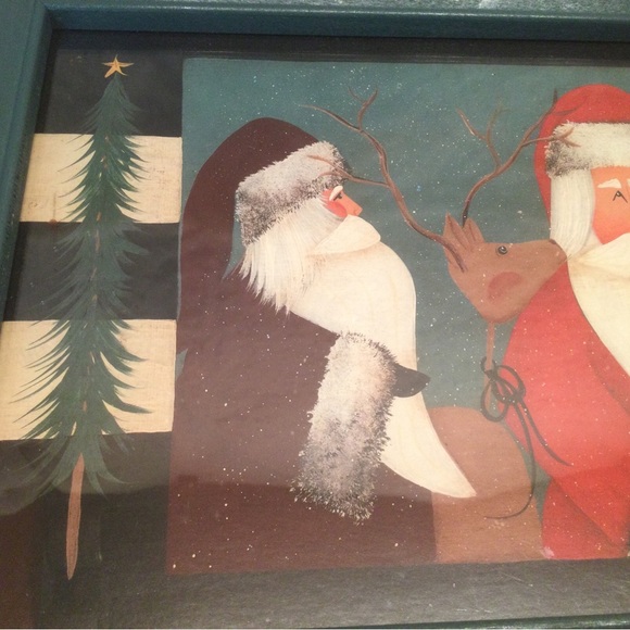 Fiddlestix Santa Claus Reindeer Framed Folk Art Picture 17"x9” Christmas Holiday - Picture 5 of 7